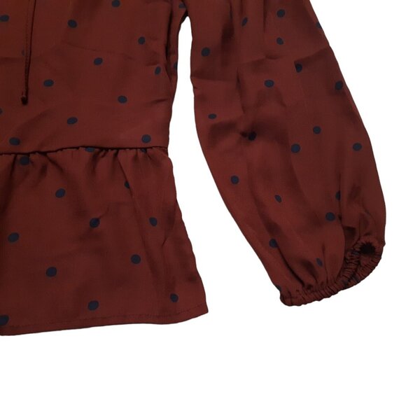 Old Navy Top Womens Small Red Polka Dot Long Sleeve Boho Ruffle Burgundy Blouse - Picture 10 of 14